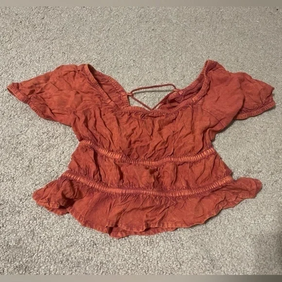 Rebellion Burnt Orange Crop Top with open tie up back Size Small - Picture 5 of 9